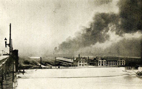 Fires from riots, as seen from Eads Bridge